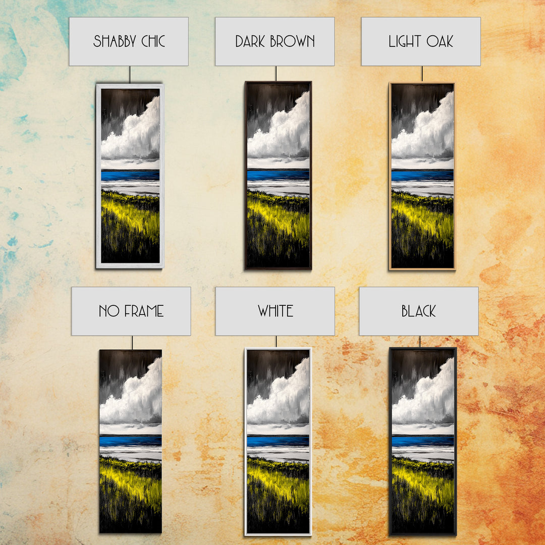 Coastal Field, Dramatic Clouds, Moody Landscape Art, Nature Inspired Decor, Framed Canvas Print, Entryway Wall Art, Modern Farmhouse Art