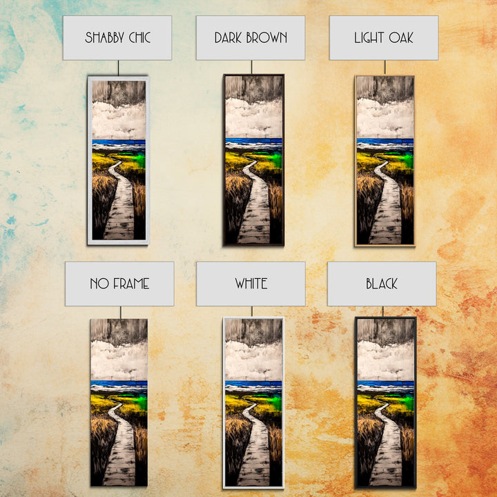 Boardwalk, Beach Path Art, Coastal Living Room Decor, Ocean Horizon Print, Tranquil Landscape, Relaxing Home Aesthetic, Framed Canvas Print