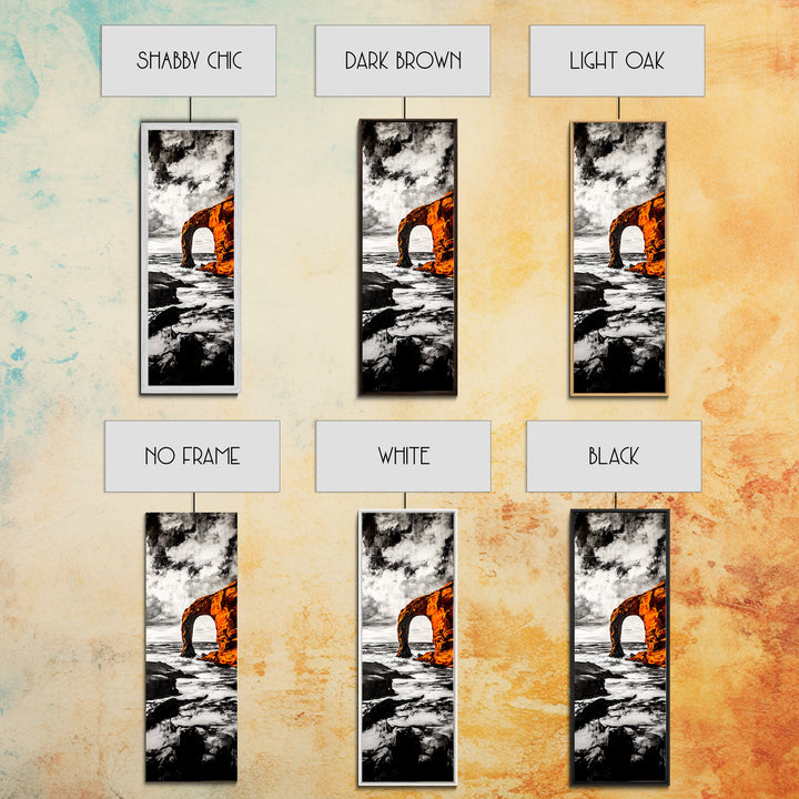 Rock Arch, Ocean Waves, Dramatic Seascape, Black and White Wall Decor, Living Room Art, Framed Canvas Print, Coastal Nature Artwork