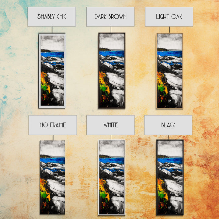 Rocky Coastline, Blue Waters, Seaside View, Framed Canvas Print, Nautical Art, Modern Beach Decor, Living Room Wall Art