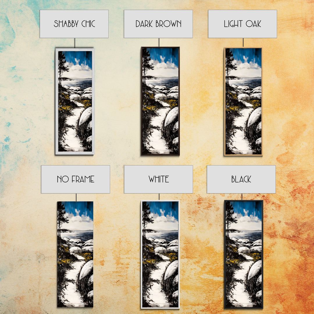 Coastal Landscape, Beach Path Wall Art, Modern Seaside Art, Blue and Black Art, Living Room Decor, Nautical Art, Framed Canvas Print