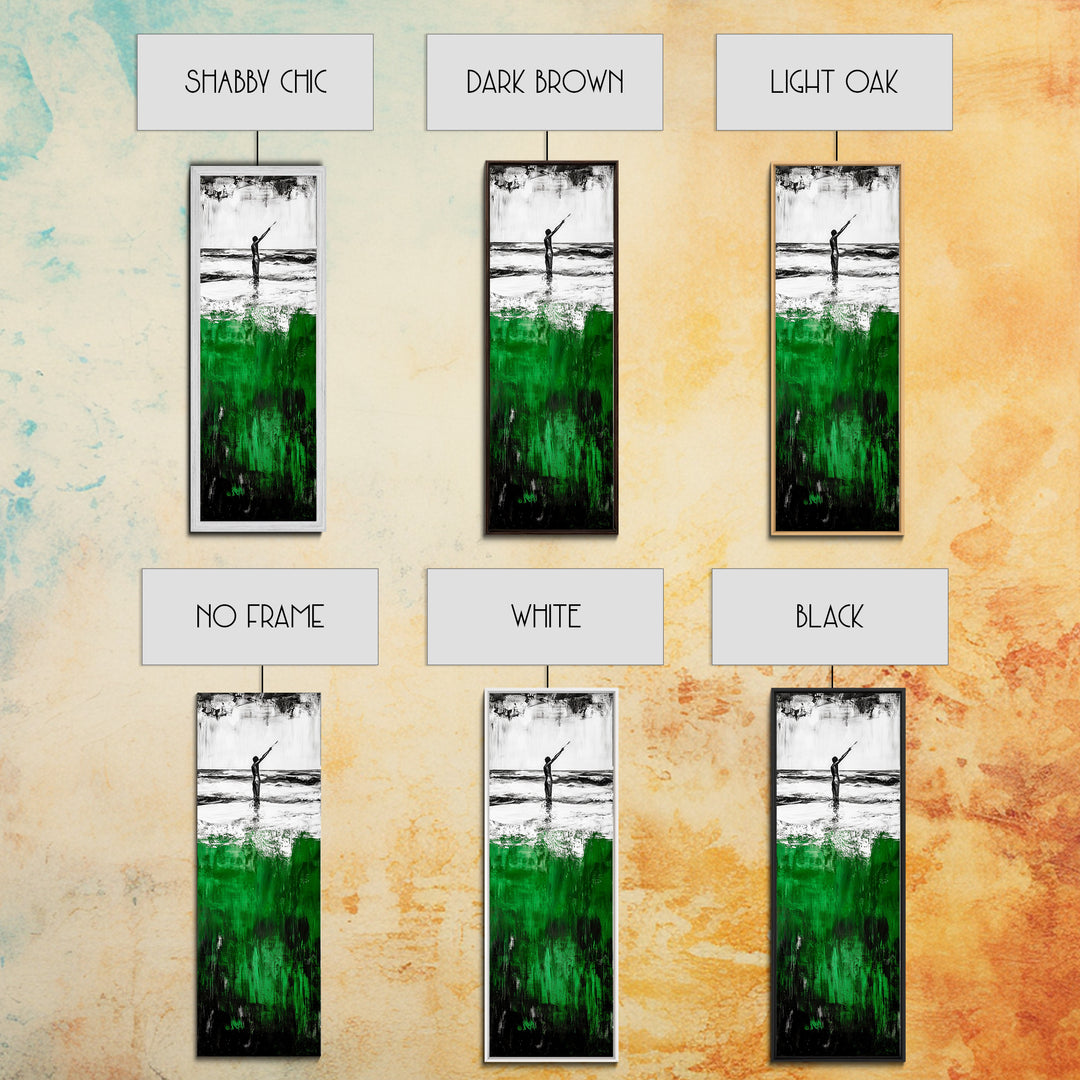 Abstract Ocean, Surreal Water, Green and Black, Framed Canvas Print, Coastal Minimalist Art, Modern Beach Wall Decor, Office Art