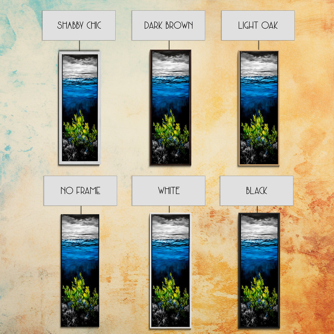 Deep Sea, Blue Water, Ocean Waves, Underwater Scene, Framed Canvas Print, Nautical Wall Art, Bathroom Art, Coastal Home Decor