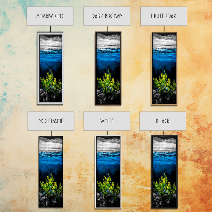 Deep Sea, Blue Water, Ocean Waves, Underwater Scene, Framed Canvas Print, Nautical Wall Art, Bathroom Art, Coastal Home Decor