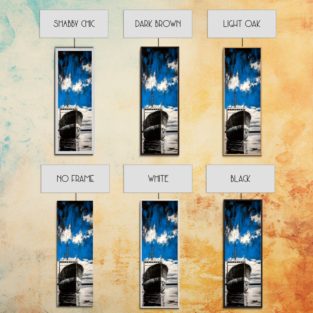 Abandoned Ship, Nautical Artwork, Abstract Seascape, Canvas Print, Coastal Wall Art, Blue Black Art, Living Room Decor, Ocean Painting