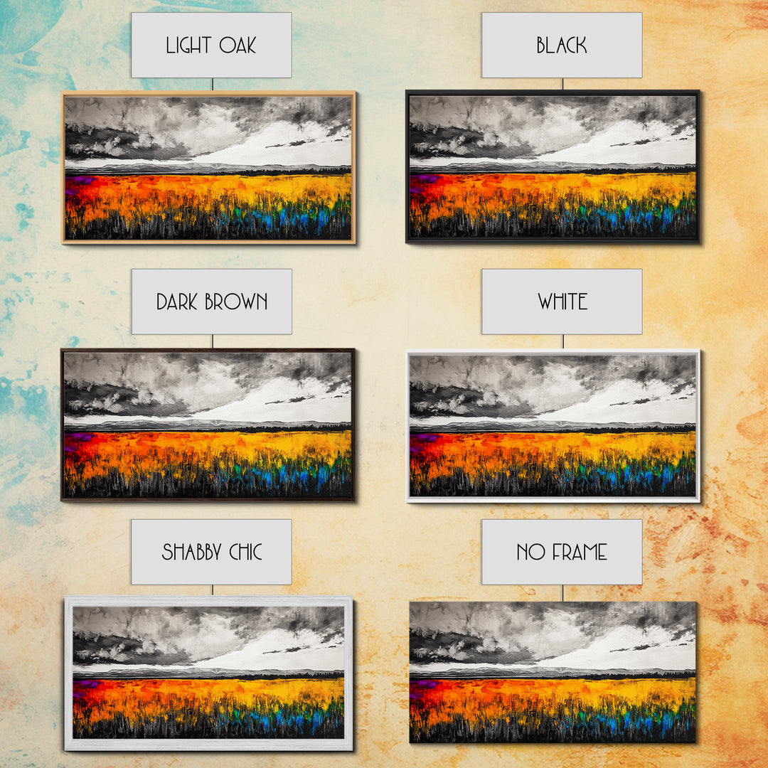 Autumn Meadow, Stormy Sky, Vibrant Fields, Framed Canvas Print, Fall Wall Art, Modern Landscape, Office Decor, Large Wall Art, Farmhouse