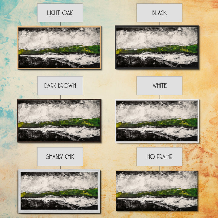 Abstract Expressionism, Black White Green, Dramatic Landscape, Framed Canvas Print, Modern Wall Art, Statement Artwork, Living Room Decor