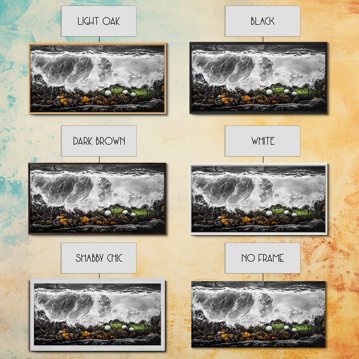 Crashing Waves, Ocean Foam, Textured Seascape, Black and White Art, Coastal Home Decor, Nautical Wall Art, Modern Art, Framed Canvas Print