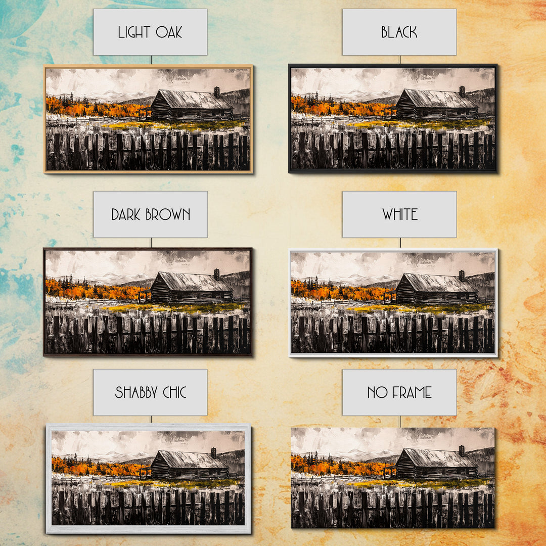 Rustic Cabin, Fall Foliage, Country Home Art, Canvas Print, Autumn Wall Decor, Farmhouse Wall Art, Cozy Living Room Art