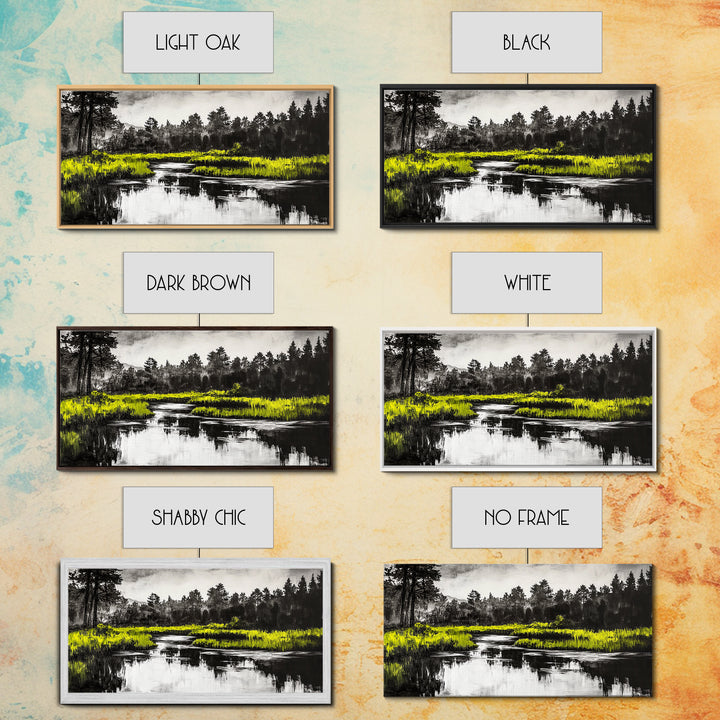 River Reflection, Minimalist Nature Art, Framed Canvas Print, Black and White Landscape, Modern Wall Decor, Office Wall Art