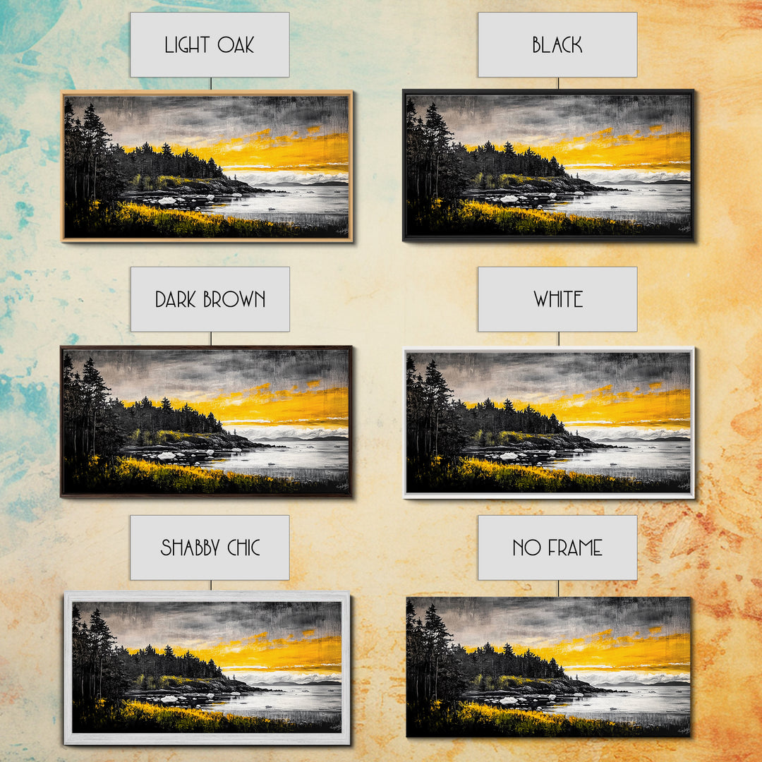 Coastal Landscape Print, Golden Sky Canvas Print, Dramatic Sunset Painting, Nature Wall Art, Living Room Artwork, Framed Canvas Print