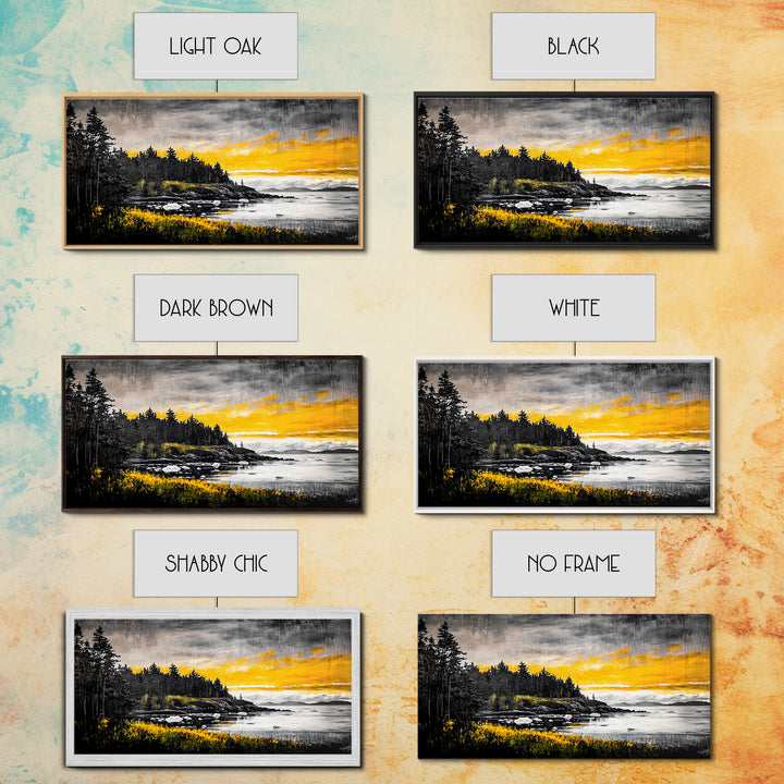 Coastal Landscape Print, Golden Sky Canvas Print, Dramatic Sunset Painting, Nature Wall Art, Living Room Artwork, Framed Canvas Print