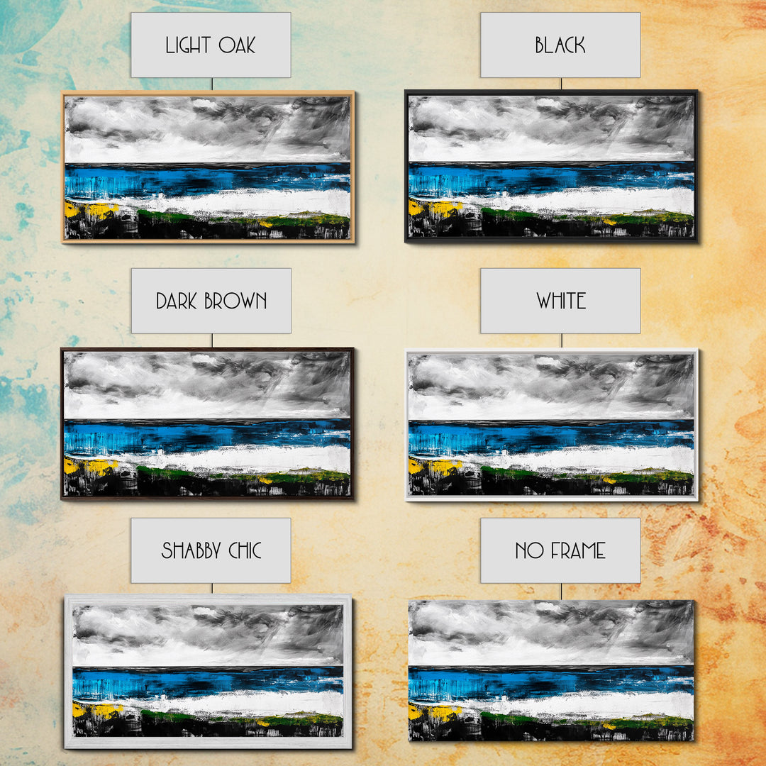 Abstract Coastal Art, Blue and Yellow Canvas Print, Modern Seascape Wall Decor, Ocean Painting, Living Room Artwork, Framed Canvas Print