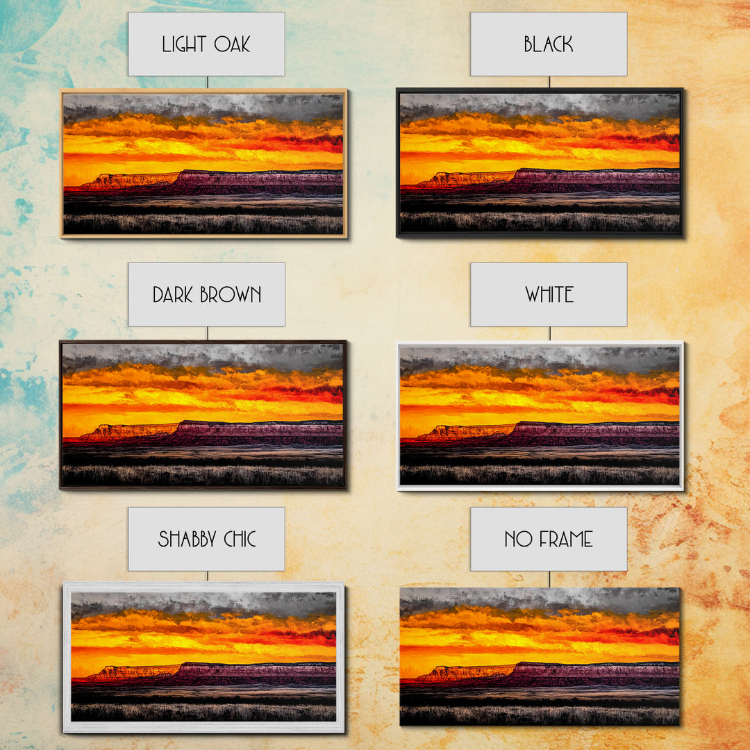 Desert, Sunset, Southwest, Framed Canvas Print, Bold Canyon Painting, Warm Earth Tones Wall Art, Western Home Decor, Scenic Landscape