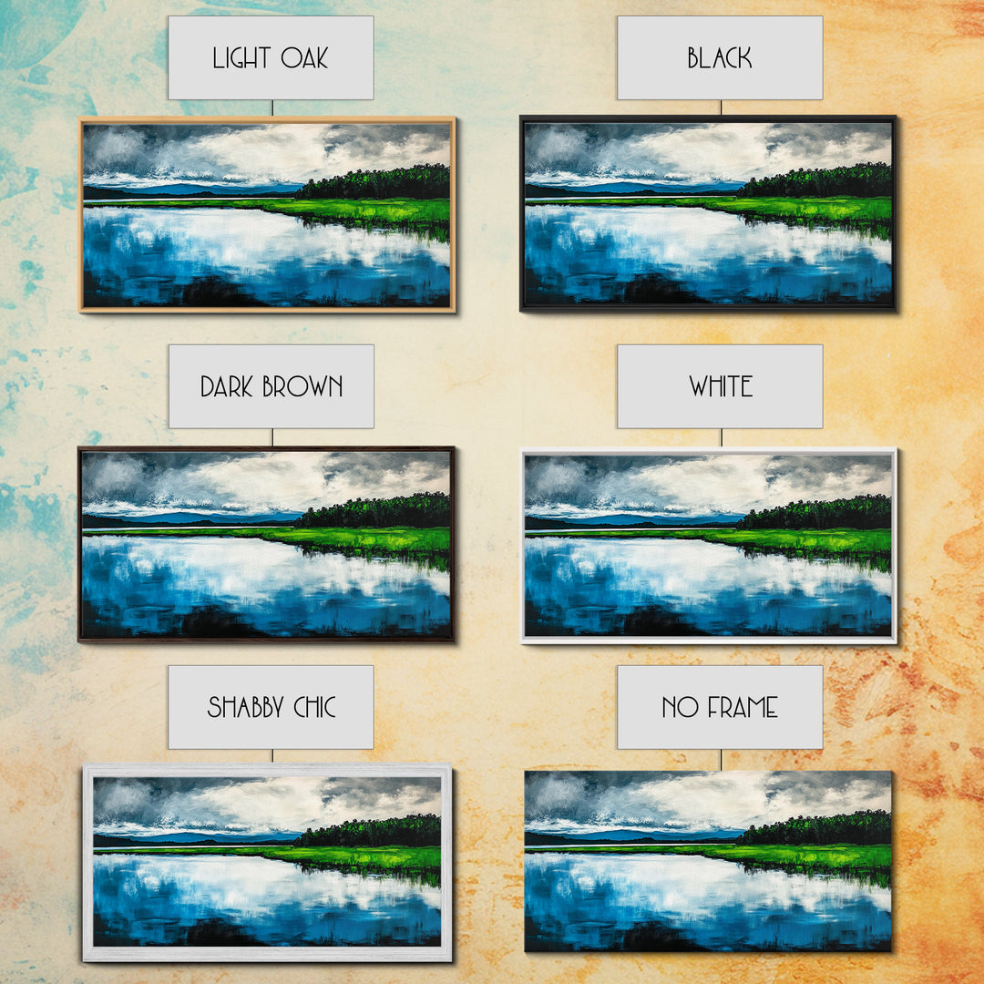 Blue Lake, Reflection Landscape, Nature Wall Art, Framed Canvas Print, Large Canvas Artwork, Modern Home Decor, Office Wall Art