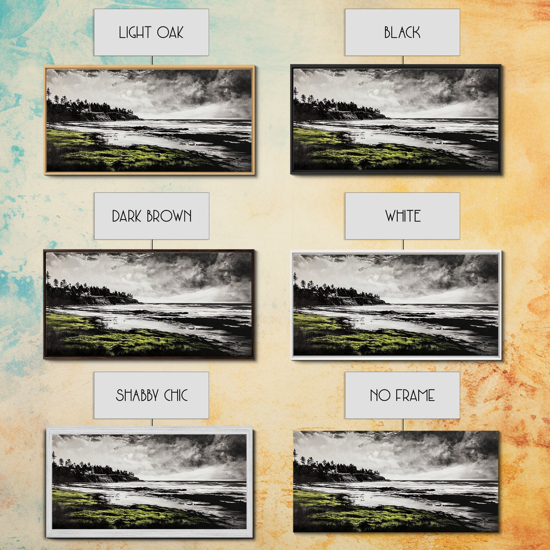 Coastal Landscape, Ocean View, Black and White Beach Art, Canvas Print, Seaside Home Decor, Nautical Wall Art, Office Artwork