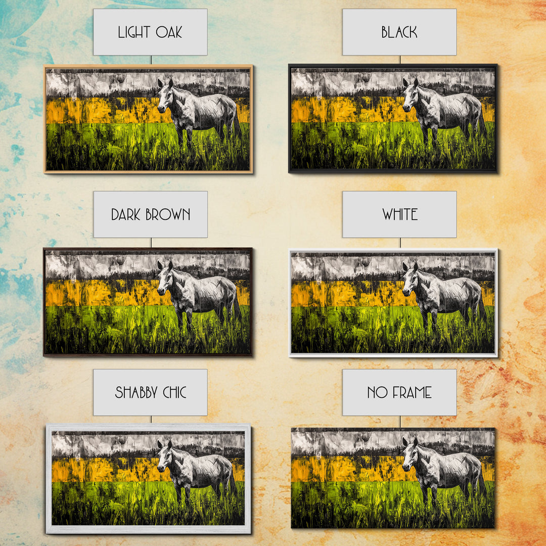 Abstract Horse, Farmhouse, Framed Canvas Print, Rustic Wall Art, Country Decor, Bold Yellow and Green, Large Wall Art, Equestrian Art