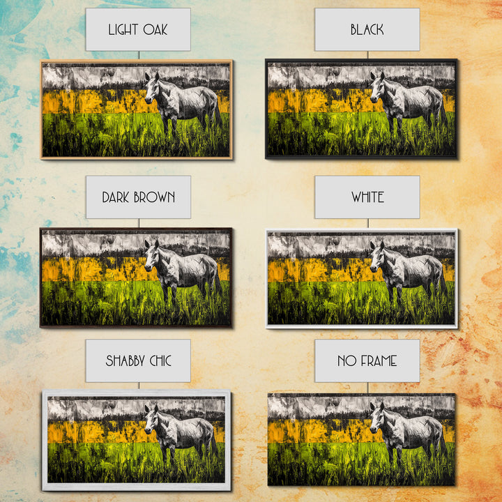 Abstract Horse, Farmhouse, Framed Canvas Print, Rustic Wall Art, Country Decor, Bold Yellow and Green, Large Wall Art, Equestrian Art