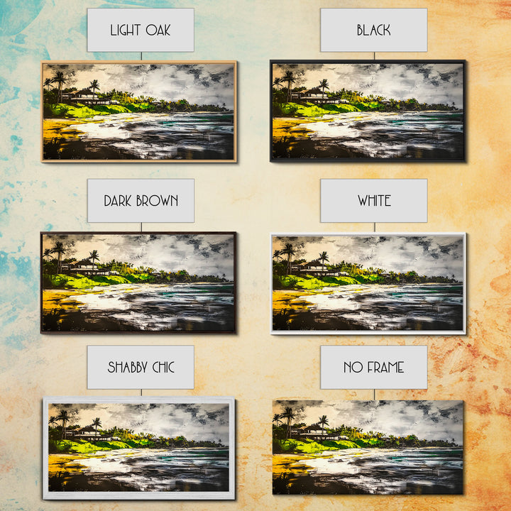 Beach House, Ocean View, Tropical Landscape, Framed Canvas Print, Coastal Art, Beach Wall Decor, Living Room Art, Boho Wall Art