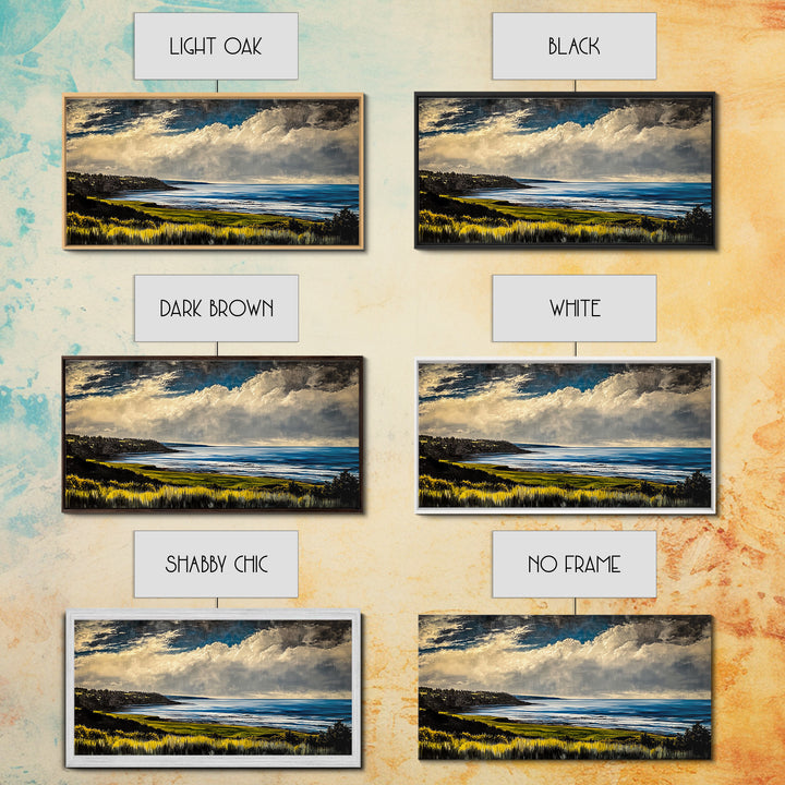 Coastal Bluffs, Ocean Horizon, Cloudy Sky, Framed Canvas Print, Nautical Wall Art, Large Landscape, Living Room Wall Art, Moody Art