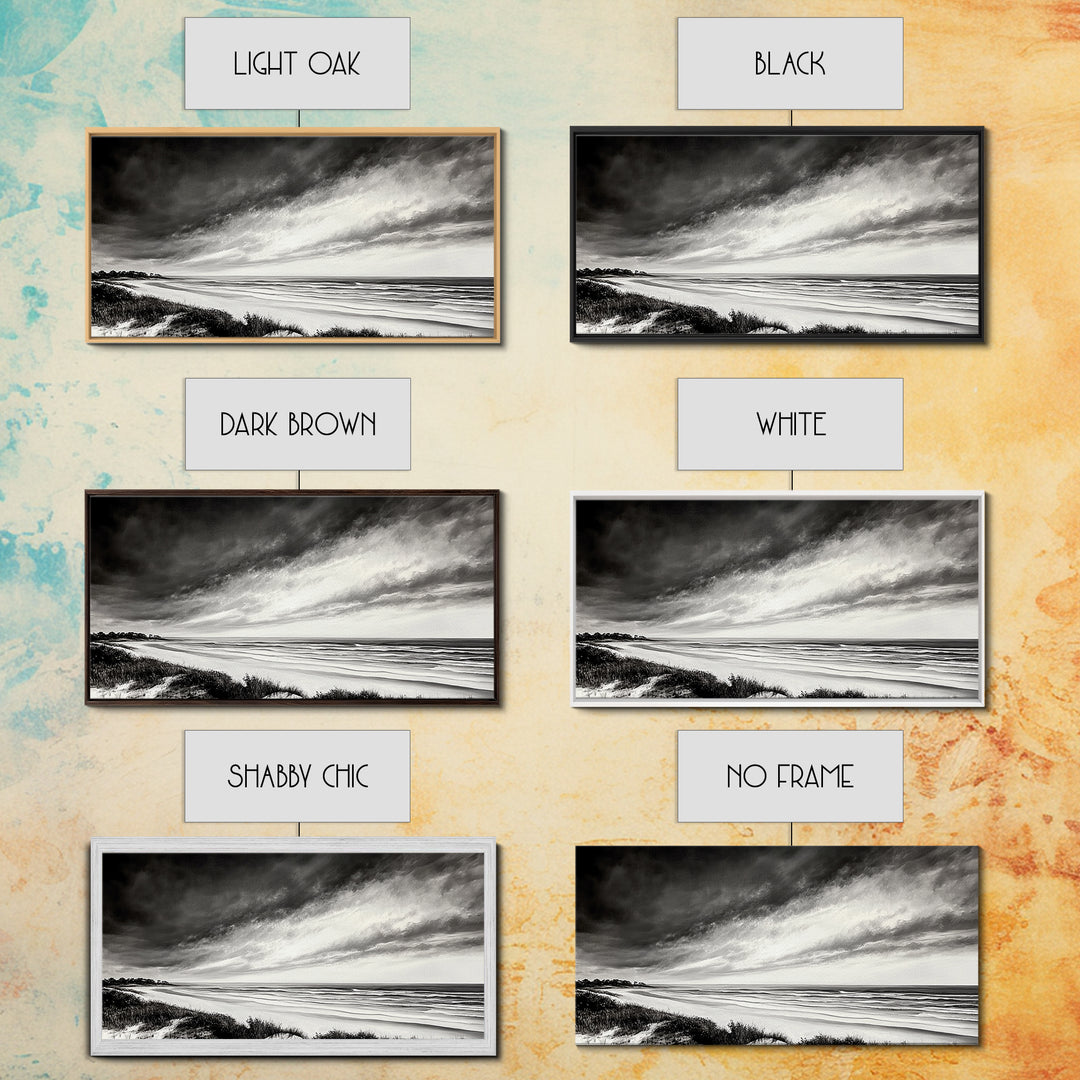 Coastal Storm, Dramatic Beach Scene, Black and White Seascape, Modern Coastal Art, Neutral Wall Decor, Canvas Print, Living Room Art