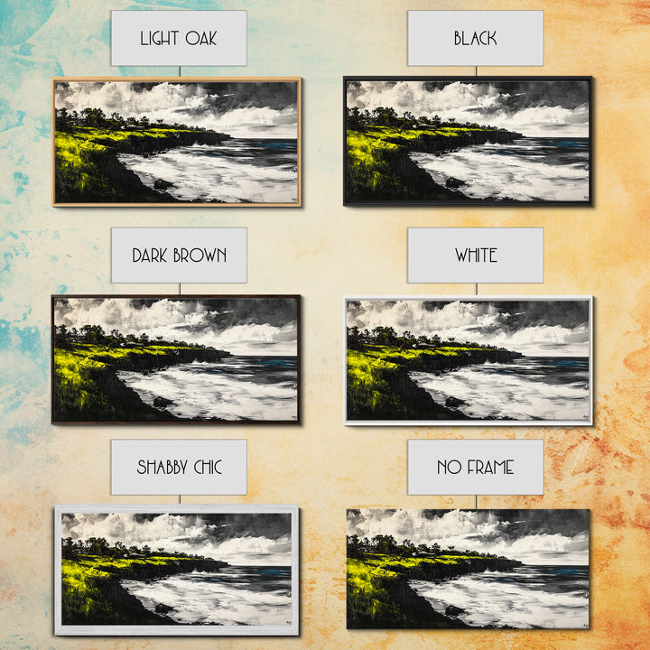 Cliffside Ocean View Landscape, Black and White Seascape, Nautical Wall Decor, Living Room Art, Beach House Scene, Framed Canvas Print