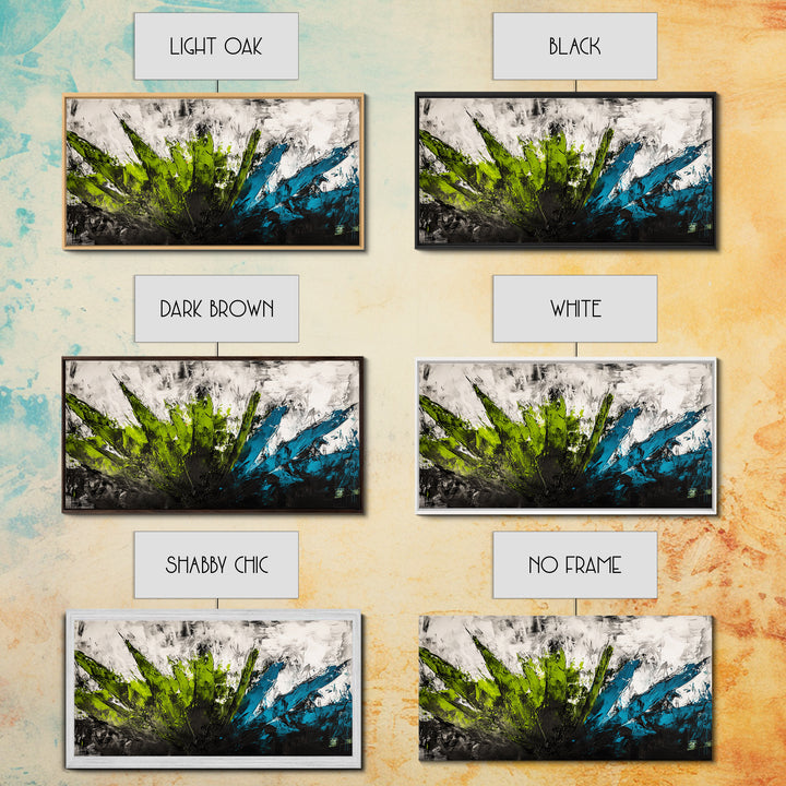 Abstract Brushstrokes, Green Blue, Modern Wall Art, Textured Painting, Large Canvas Print, Office Decor, Boho Aesthetic, Minimalist Art