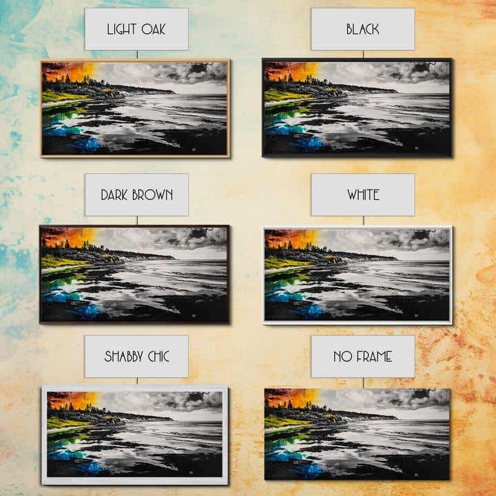 Coastal Landscape, Black White, Ocean View Art, Beach Canvas Print, Living Room Wall Art, Seascape Painting, Nautical Decor, Large Art