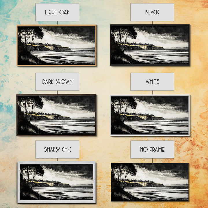 Black White, Coastal Cliffs, Seascape, Large Canvas Print, Ocean Wall Art, Modern Landscape, Minimalist Painting, Nautical Home Decor