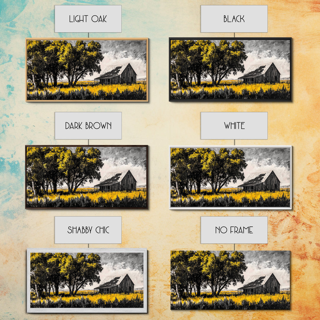 Rustic Barn, Country Wall Art, Western Farmhouse Decor, Black and White Art, Nature Landscape, Living Room Wall Art, Framed Canvas Print