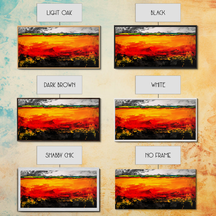 Fiery Horizon, Abstract Landscape, Modern Southwest Art, Bold Colorful Painting, Dramatic Wall Art, Living Room Art, Framed Canvas Print