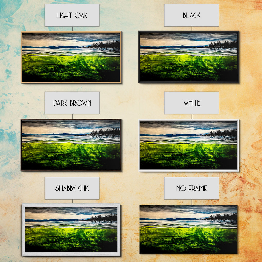 Coastal Reflection, Ocean Shore, Tranquil Seascape, Minimalist Beach Art, Nature Landscape Painting, Bedroom Wall Art, Framed Canvas Print