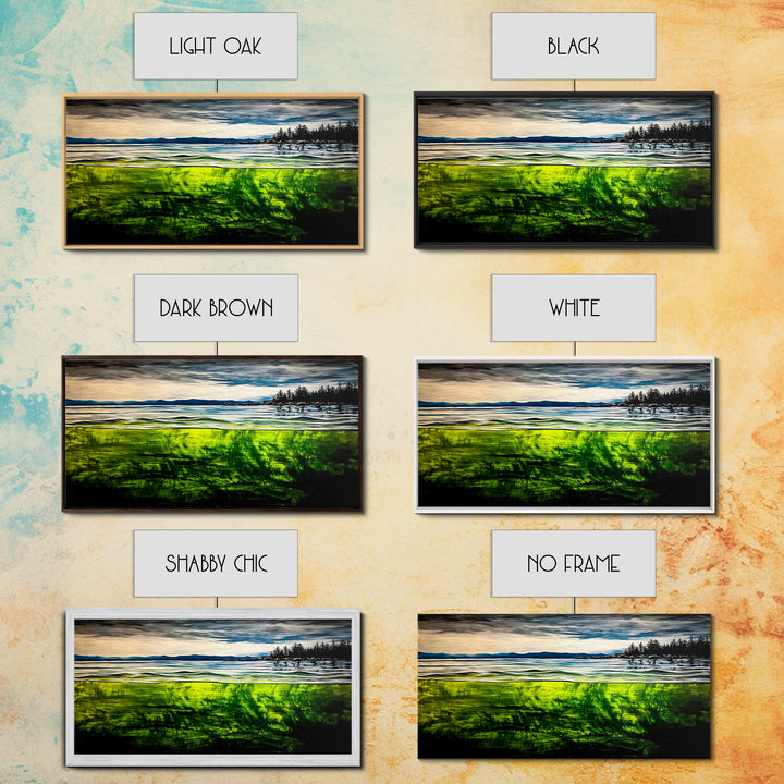 Coastal Reflection, Ocean Shore, Tranquil Seascape, Minimalist Beach Art, Nature Landscape Painting, Bedroom Wall Art, Framed Canvas Print