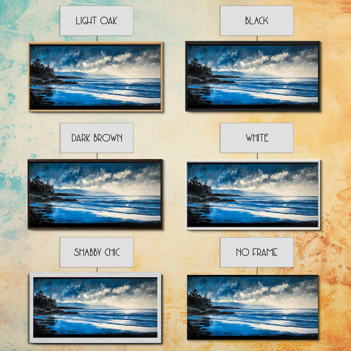 Blue Seascape, Coastal Landscape, Ocean Horizon Art, Serene Beach Painting, Nautical Wall Decor, Living Room Wall Art, Framed Canvas Print