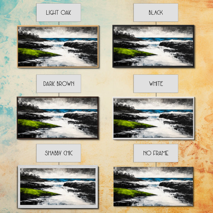 Rocky Shore, Ocean Wave Art, Coastal Seascape, Dramatic Beach Painting, Nautical Home Decor, Modern Coastal Print, Canvas Print