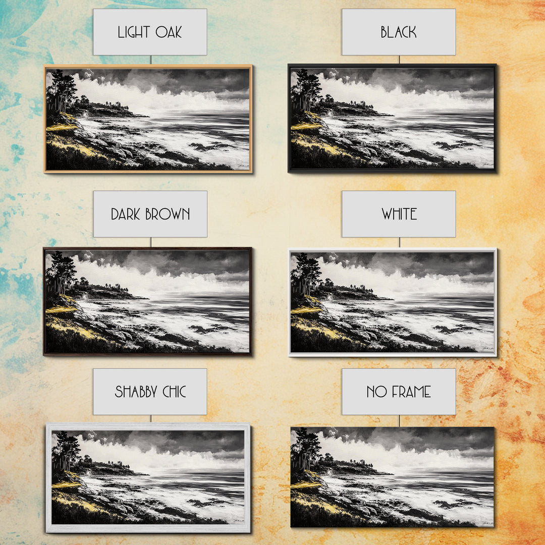 Rocky Shore, Monochrome Art, Serene Beach, Canvas Print, Coastal Landscape, Minimalist Art, Office Wall Decor, Nature Inspired Art