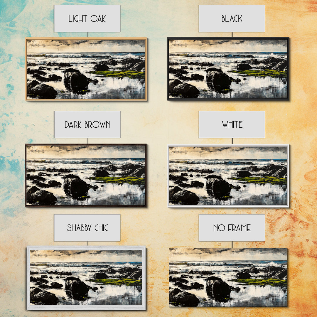 Rocky Coastline, Ocean Waves, Moody Seascape, Canvas Print, Nautical Wall Art, Monochrome Landscape, Bedroom Wall Art, Nature Aesthetic