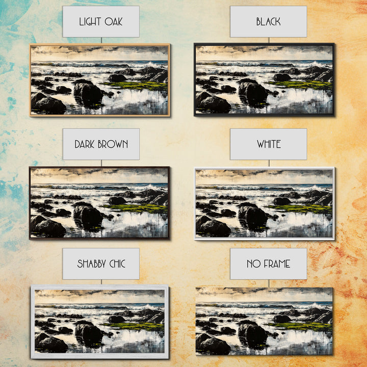 Rocky Coastline, Ocean Waves, Moody Seascape, Canvas Print, Nautical Wall Art, Monochrome Landscape, Bedroom Wall Art, Nature Aesthetic