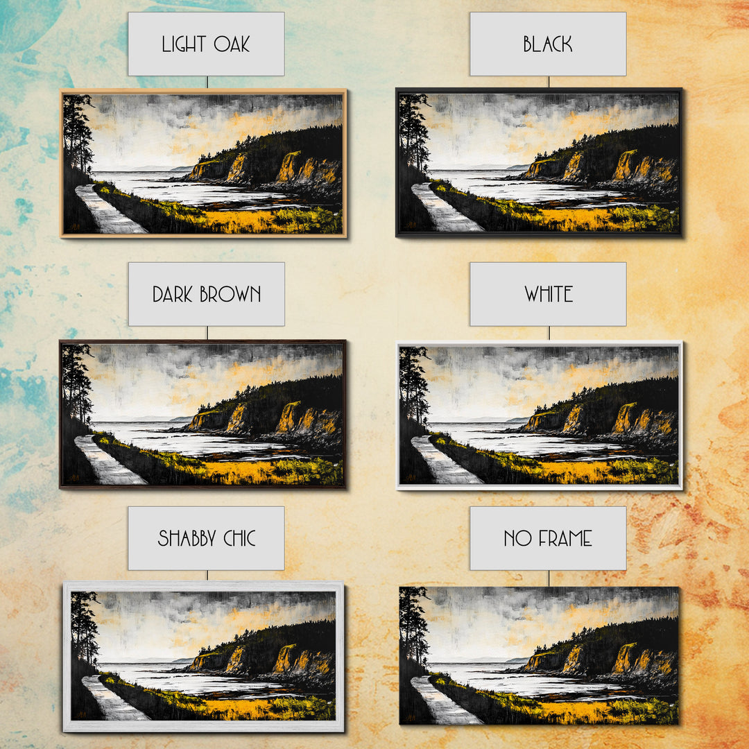 Rugged Shore, Coastal View, Autumn Landscape, Framed Canvas Print, Beach House Art, Living Room Wall Art, Minimalist Seascape Decor