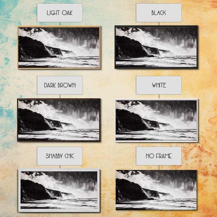 Cliffside Beach, Dramatic Seascape View, Framed Canvas Print, Black and White Art, Minimalist Decor, Bedroom Wall Art, Coastal Aesthetic