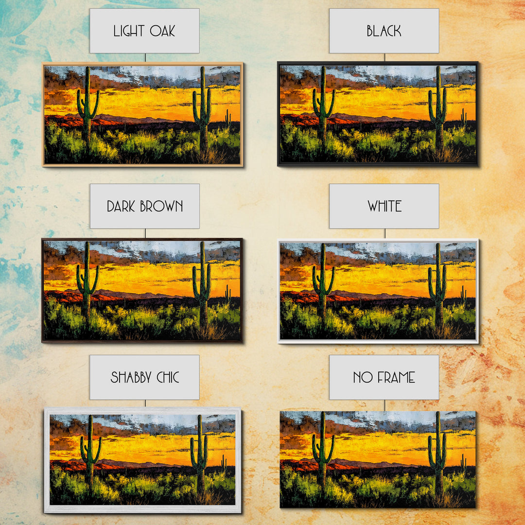 Desert Cactus, Western Sunset Art, Vibrant Landscape Canvas Print, Rustic Home Decor, Southwestern Wall Art, Office Art