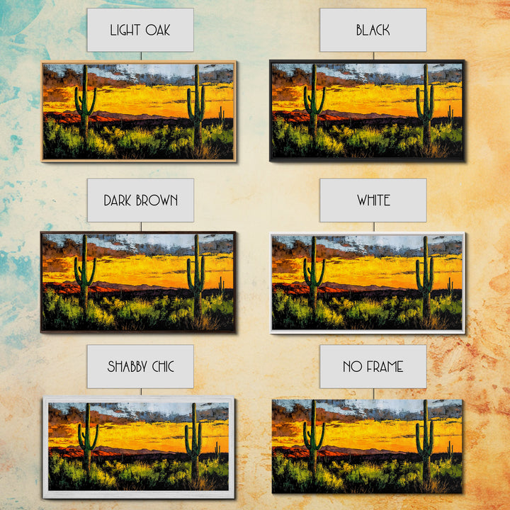 Desert Cactus, Western Sunset Art, Vibrant Landscape Canvas Print, Rustic Home Decor, Southwestern Wall Art, Office Art