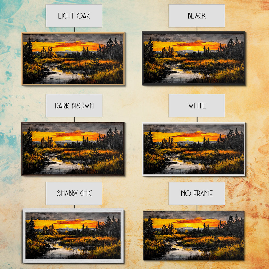 Autumn Sunset, River Landscape, Nature Art, Framed Canvas Print, Rustic Decor, Cabin Wall Art, Fall Wall Art, Living Room Art