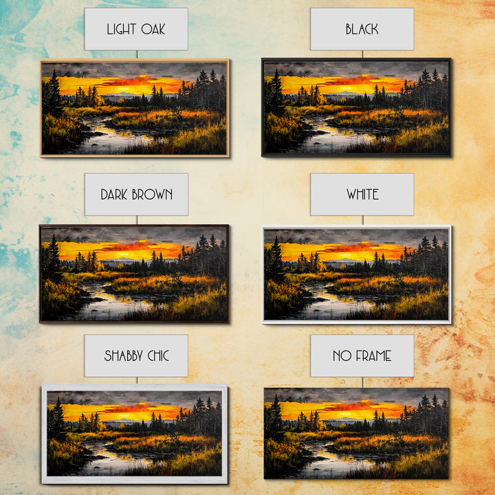 Autumn Sunset, River Landscape, Nature Art, Framed Canvas Print, Rustic Decor, Cabin Wall Art, Fall Wall Art, Living Room Art