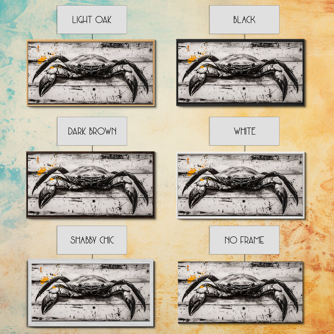Crab Art, Coastal Kitchen, Nautical Wall Art, Framed Canvas Print, Beach House Decor, Seafood Art, Rustic Ocean Art