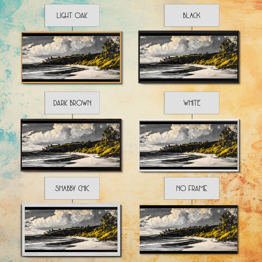 Castle Beach, Coastal Wall Art, European Landscape, Scenic Seascape, Travel Art, Historic Home Decor, Framed Canvas Print, Living Room Art