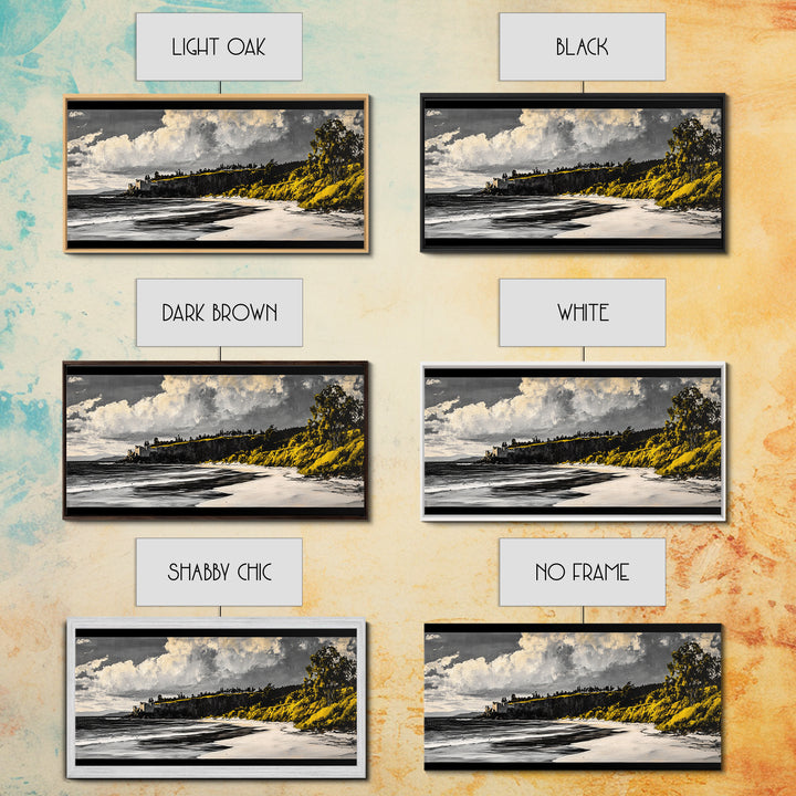 Castle Beach, Coastal Wall Art, European Landscape, Scenic Seascape, Travel Art, Historic Home Decor, Framed Canvas Print, Living Room Art