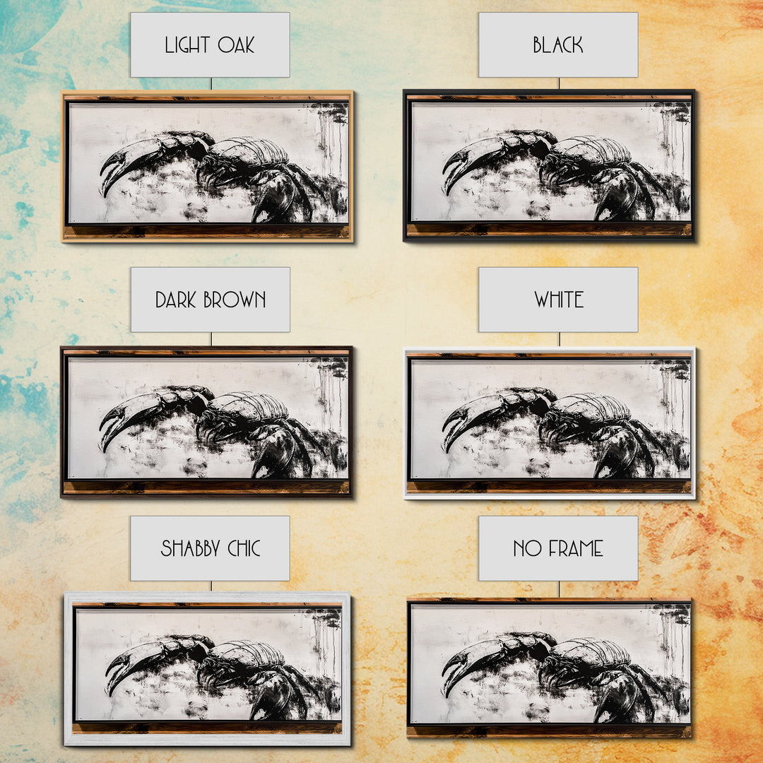 Crab Art, Black and White Coastal Decor, Nautical Wall Art, Beach House Aesthetic, Rustic Framed Canvas Print, Ocean Wildlife Art