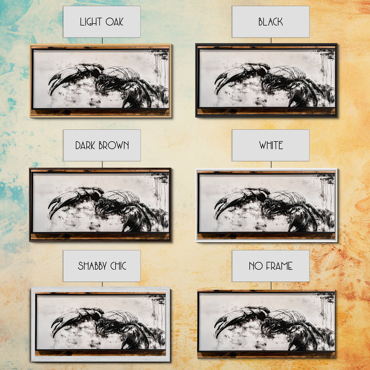 Crab Art, Black and White Coastal Decor, Nautical Wall Art, Beach House Aesthetic, Rustic Framed Canvas Print, Ocean Wildlife Art