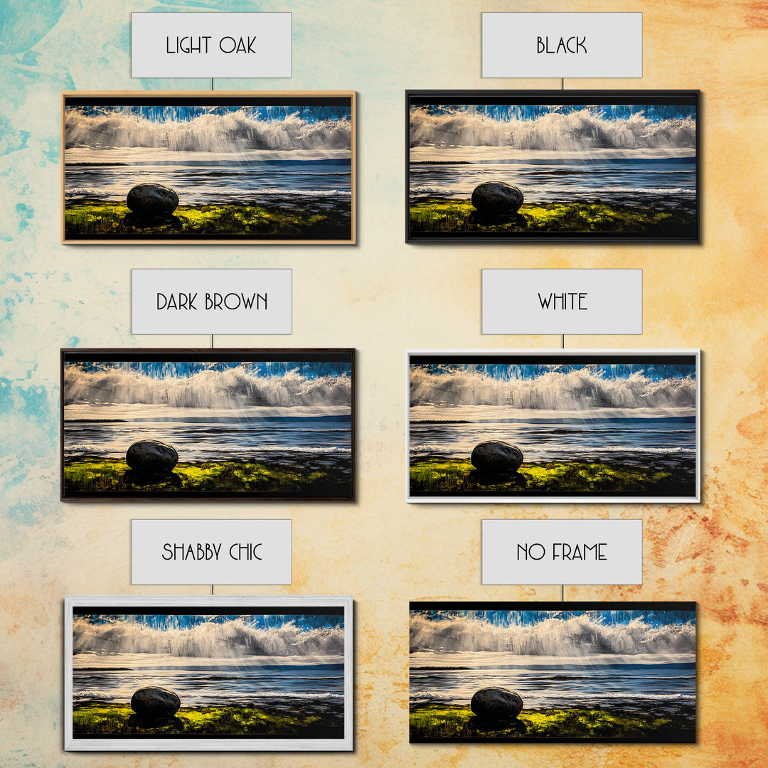 Coastal Rain, Ocean Reflection, Scenic Wall Art, Framed Canvas Print, Serene Nature Print, Landscape Decor, Bedroom Wall Art